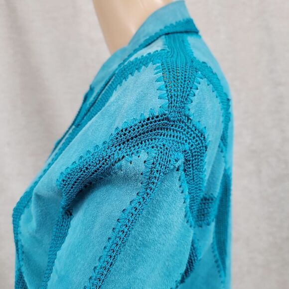 IDI by Matthew Y2K Turquoise Patchwork Suede Jacket Cardigan Women's Size Large - Picture 10 of 16
